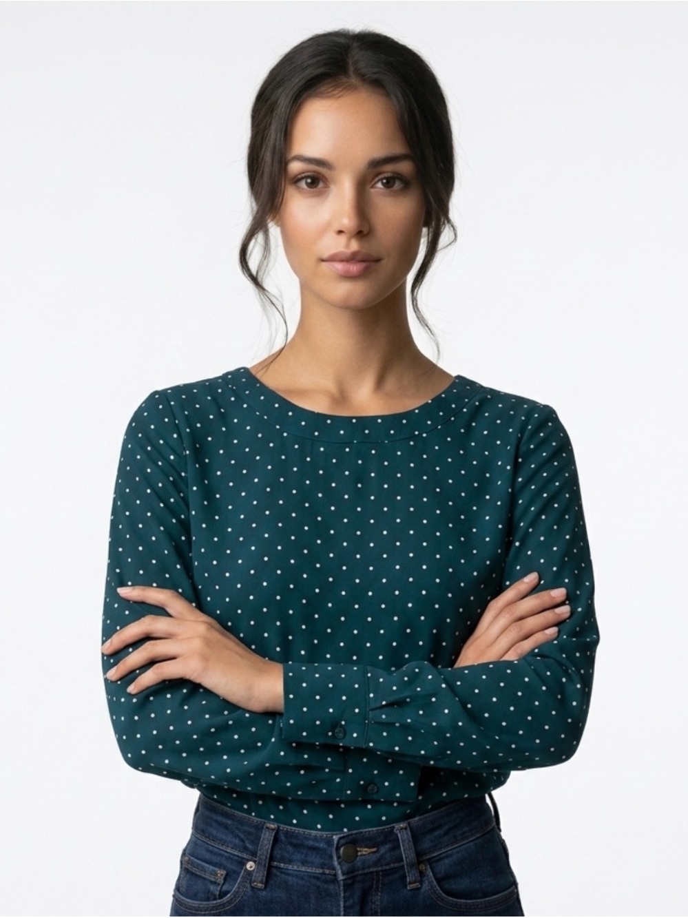 Banana Republic Green Polka Dot Long Sleeve Blouse Women's Top HOL'20